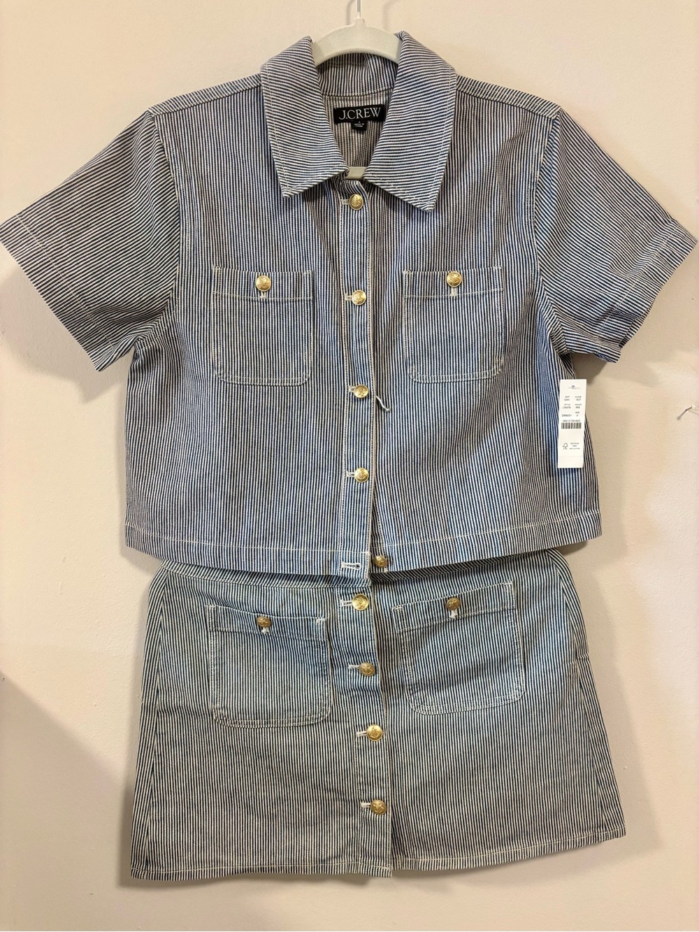 J.CREW Denim Blue & White Stripe Matching Skirt Set NWT - Picture 7 of 9